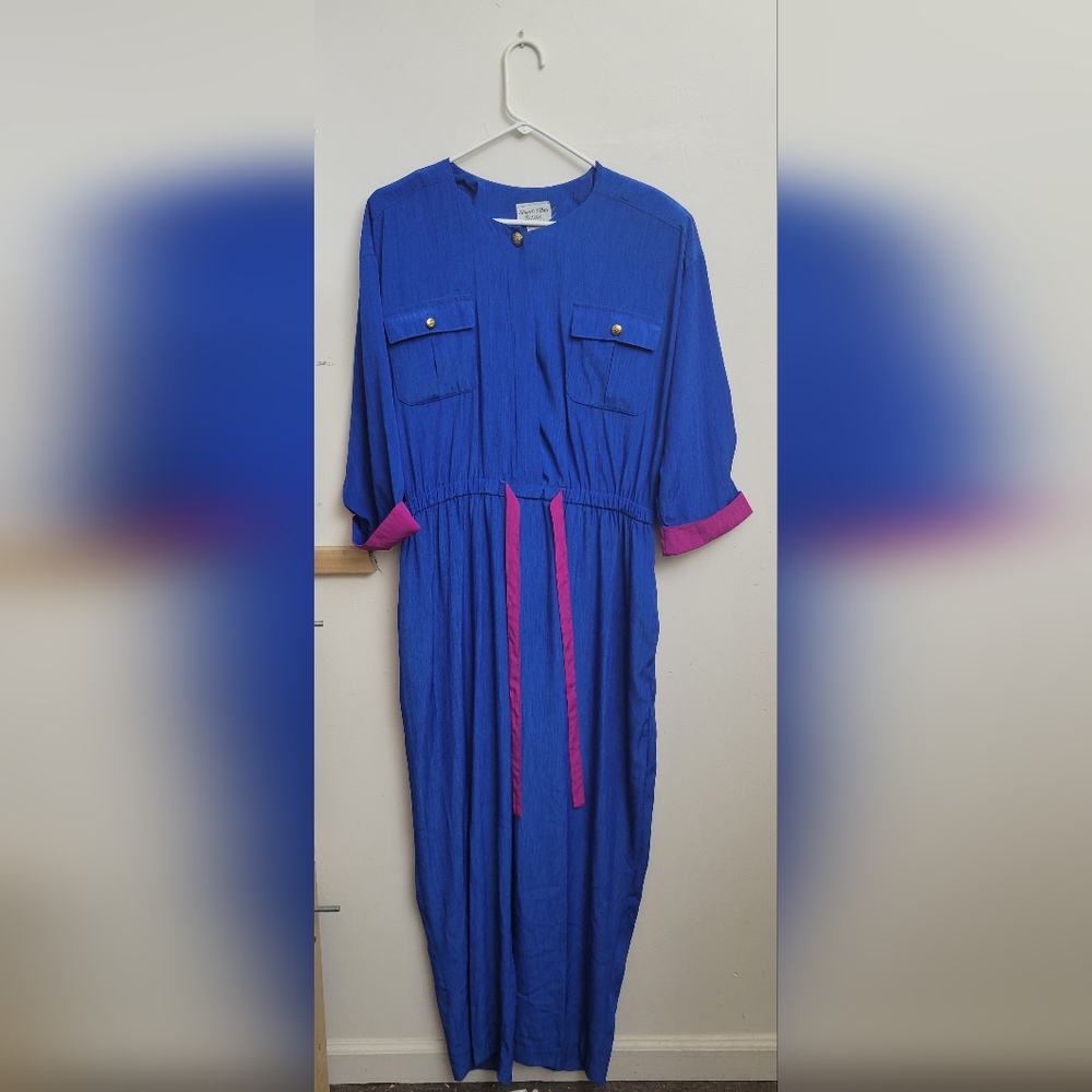Vintage 80s Stuart Alan Petites Blue Jumpsuit - Size 16